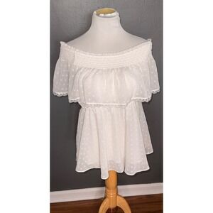 Torrid Womens White Clip Dot Off The Shoulder Lace Trim Peplum Blouse Top Size 2